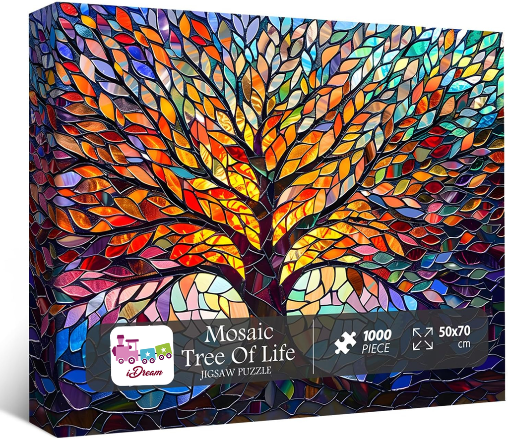iDream 1000 Pieces Jigsaw Puzzle – Artistic 3D Design, Colorful Wall Decor, Challenging Puzzle Gift for Friends & Family (Stained Glass - Tree of Life)