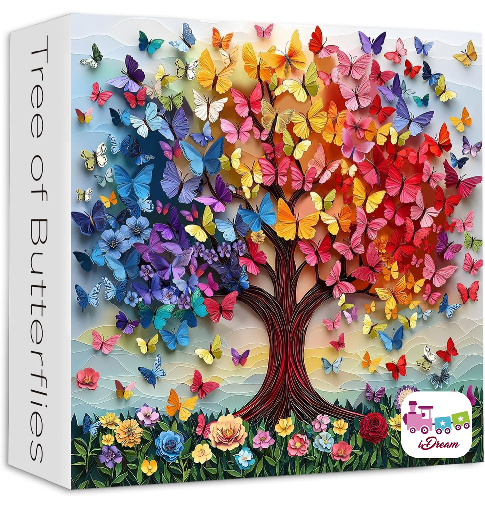 iDream 1000 Pieces Jigsaw Puzzle – Artistic 3D Design, Colorful Wall Decor, Challenging Puzzle Gift for Friends & Family (Butterfly Tree)