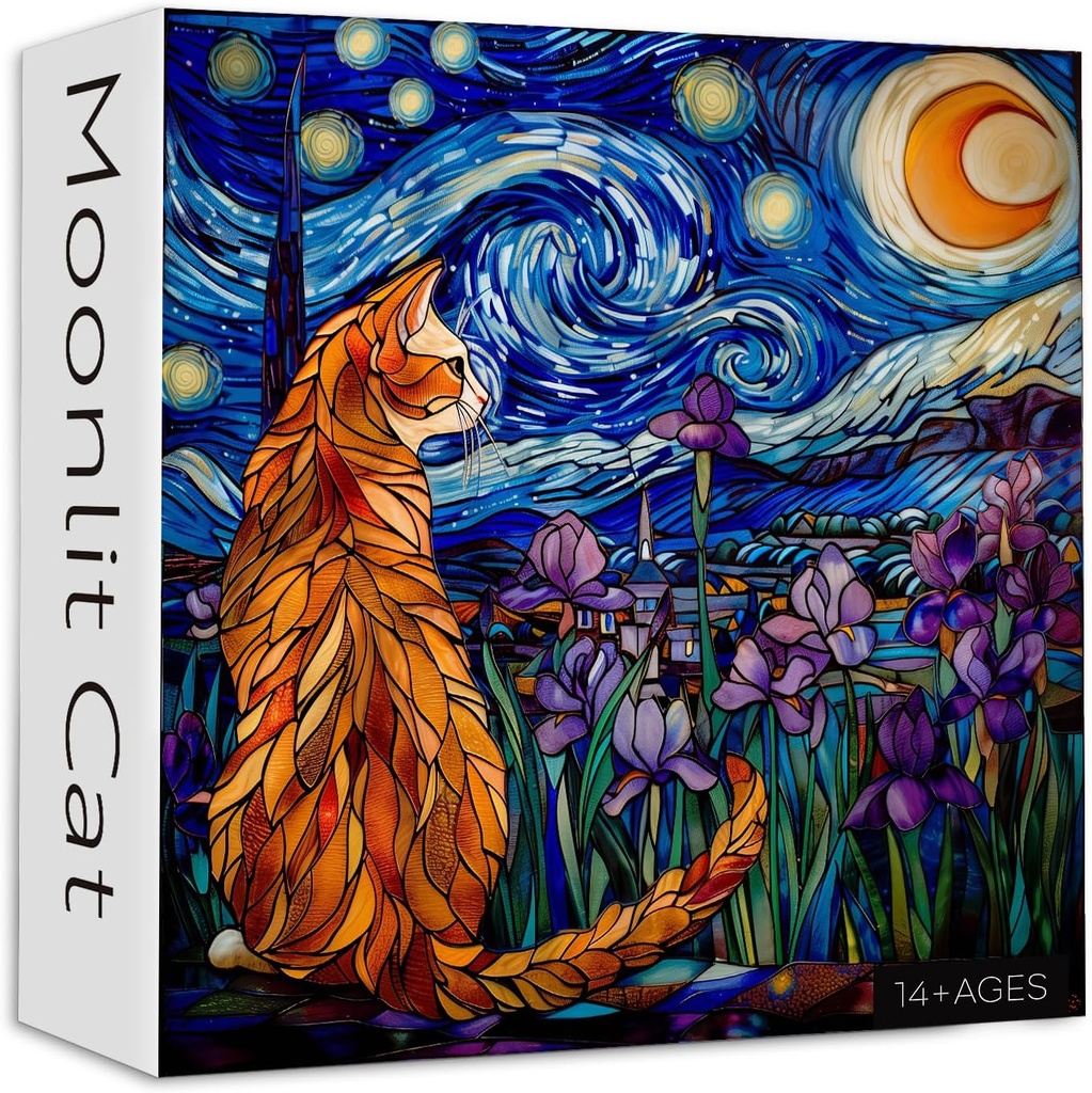 iDream 1000 Pieces Jigsaw Puzzle – Artistic 3D Design, Colorful Wall Decor, Challenging Puzzle Gift for Friends & Family (Moonlit Cat)