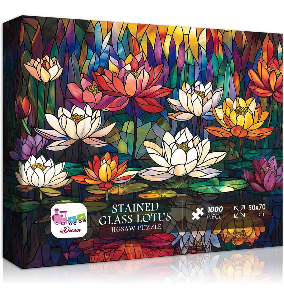 iDream 1000 Pieces Jigsaw Puzzle – Artistic 3D Design, Colorful Wall Decor, Challenging Puzzle Gift for Friends & Family (Stained Glass - Lotus)